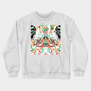 kraken in orange madness in the ocean ecopop kaiju Crewneck Sweatshirt